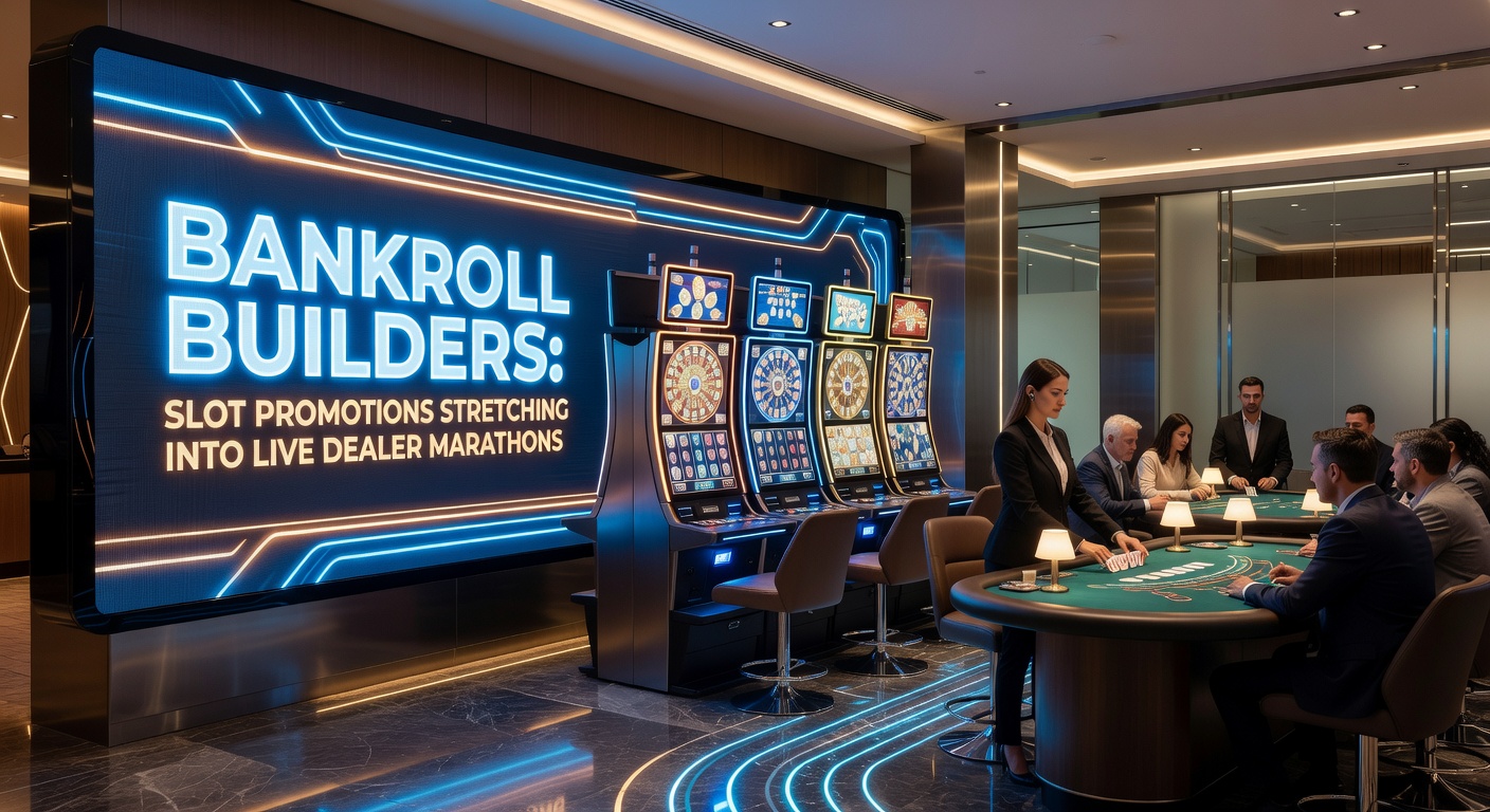Vibrant casino floor showing slot machines transitioning to live dealer tables under bright lights, symbolizing seamless bankroll extension