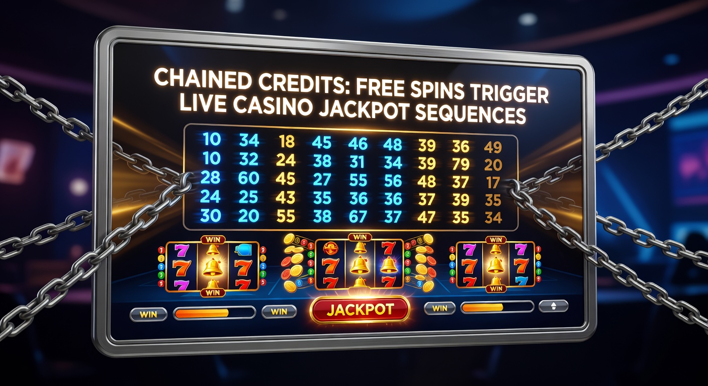 Dynamic graphic showing slot free spins morphing into live dealer jackpot sequences with chained credit flows