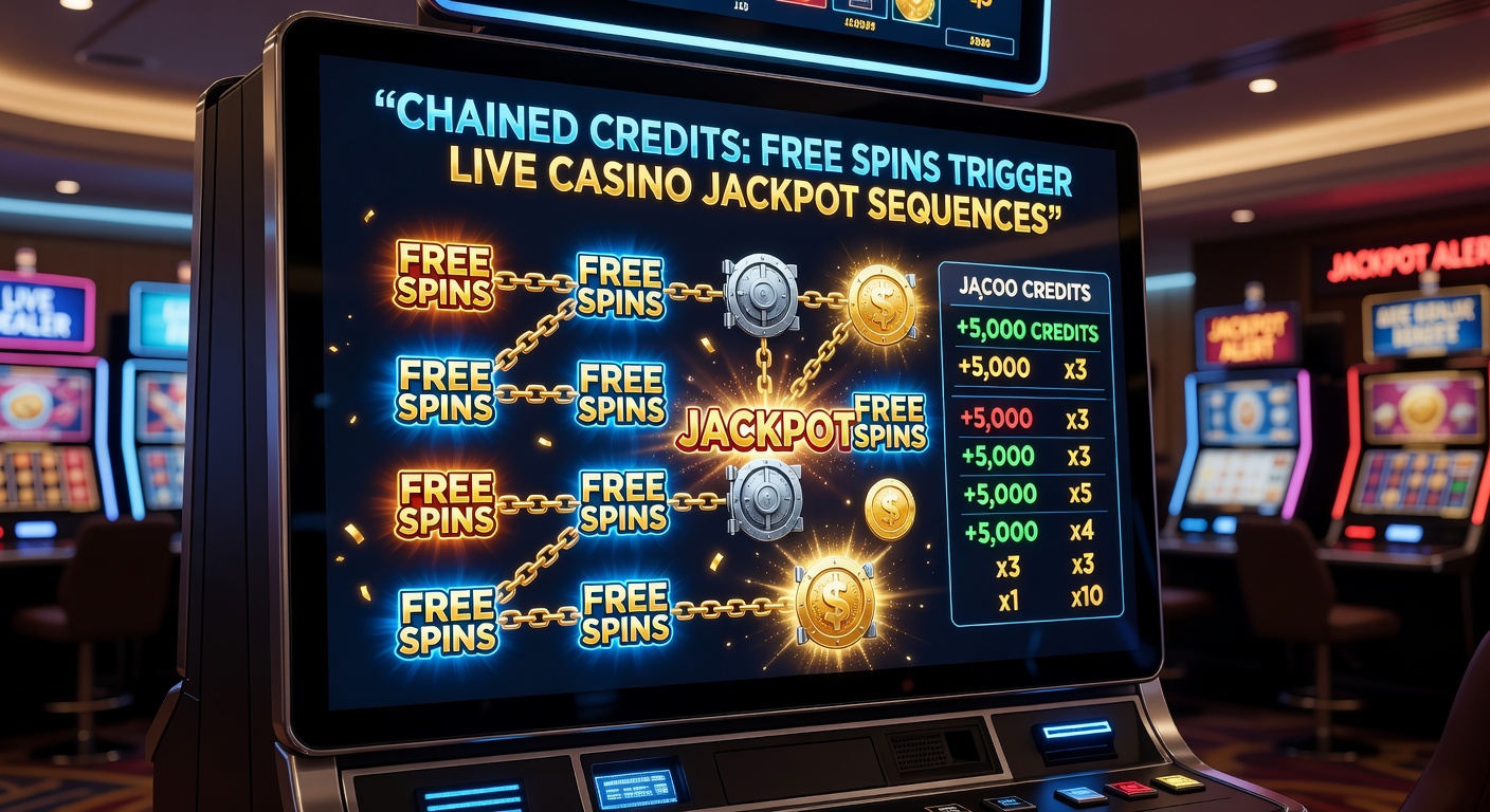 Screenshot of a live casino interface displaying chained credits from free spins activating a progressive jackpot wheel