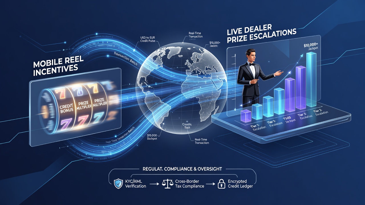 Diagram showing credit flow pathways from mobile slot bonuses to live dealer jackpot contributions across borders
