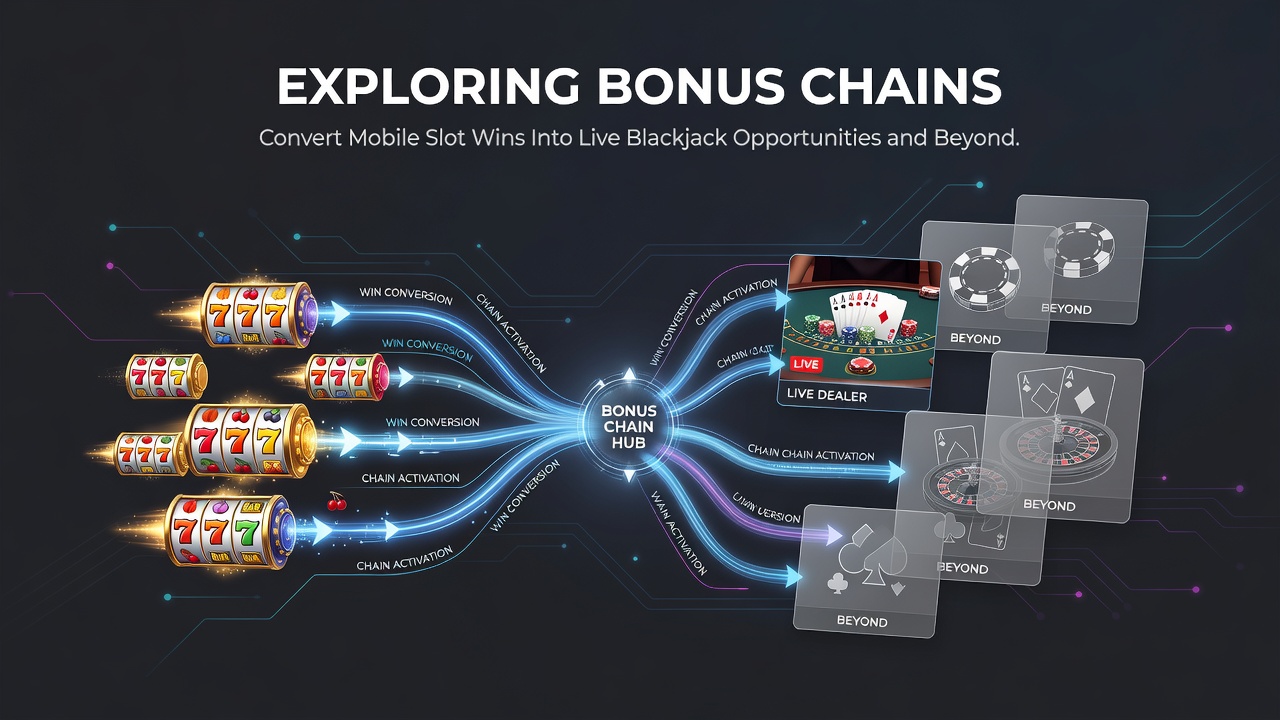 Diagram of bonus chain progression from slots through blackjack to additional live games