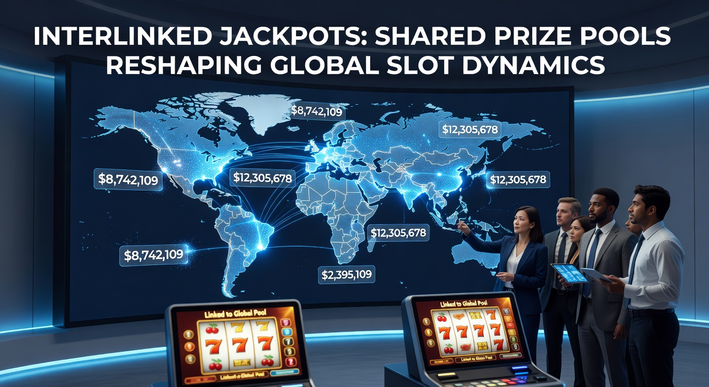 Vibrant digital display of a massive interlinked jackpot counter climbing rapidly across multiple casino screens worldwide