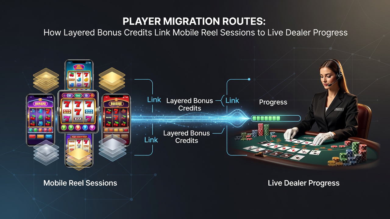 Illustration of layered bonus credit flow between mobile reels and live dealer progressive jackpots in August 2026 multi-platform environments