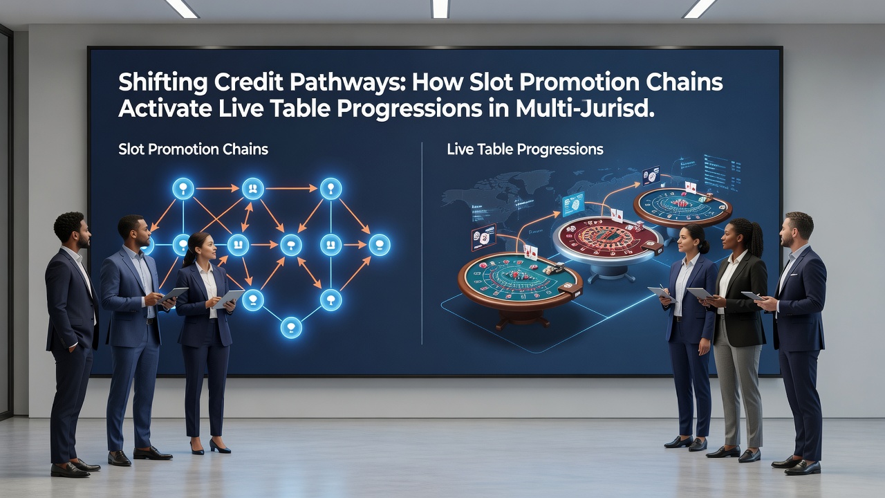 Illustration of live table game interface receiving credits from slot promotion chains