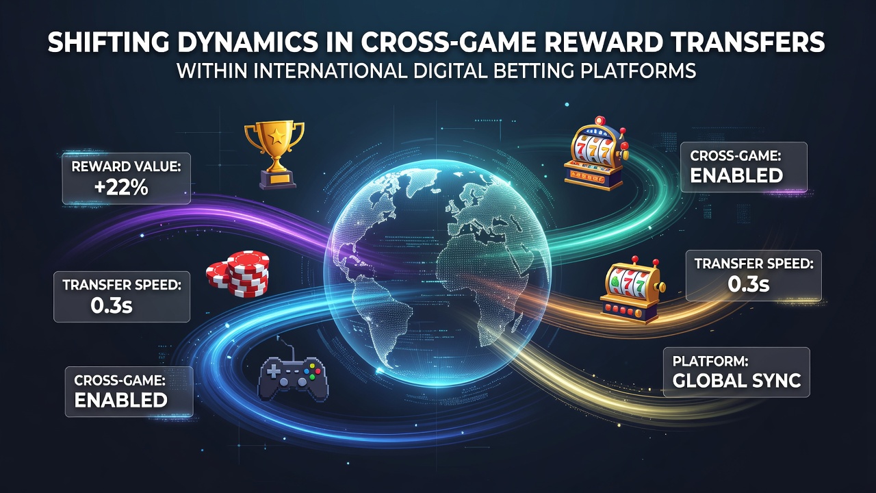 Illustration of interconnected digital betting platforms showing reward transfer flows between slot machines and live dealer tables across international borders