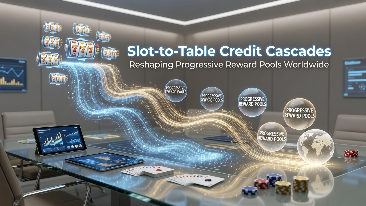 Global casino network showing slot credit flows into progressive table game pools