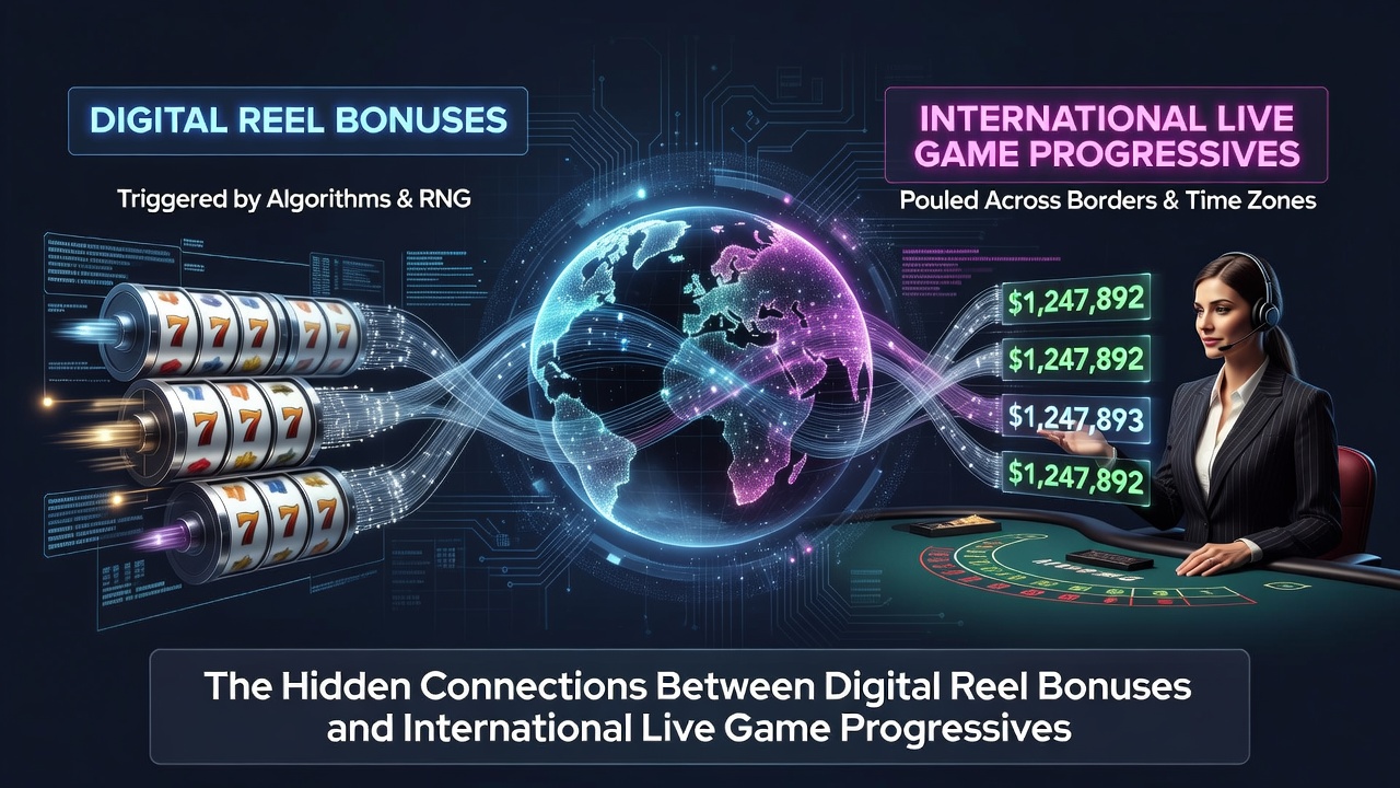 Live dealer studio interface displaying progressive jackpot meters linked to slot bonus redemptions