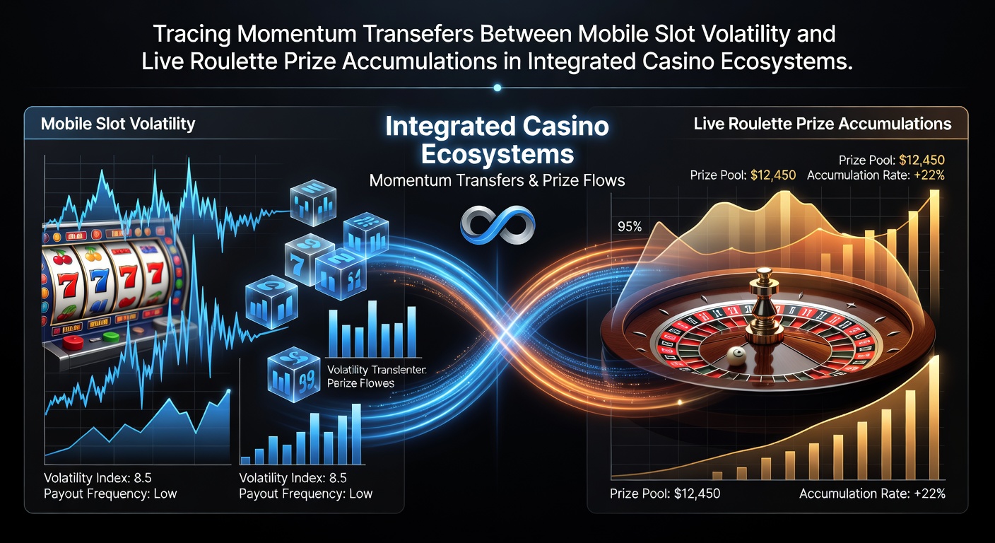 Visual representation of mobile slot volatility feeding into live roulette prize accumulations within integrated casino platforms