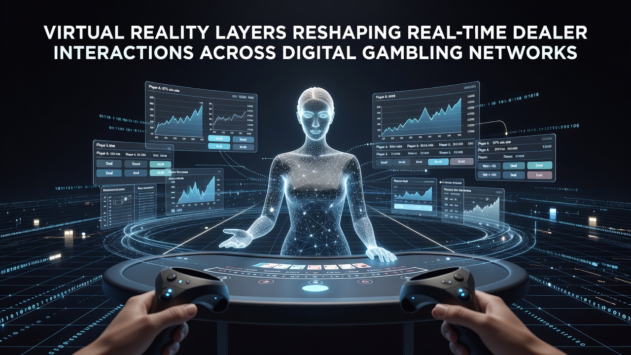 Close-up view of a dealer interacting with virtual overlays during a live session in a digital gambling environment